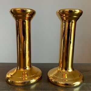 Pair Candlesticks Sodahl Gold Colored Hollywood Rengency Made in Denmark.